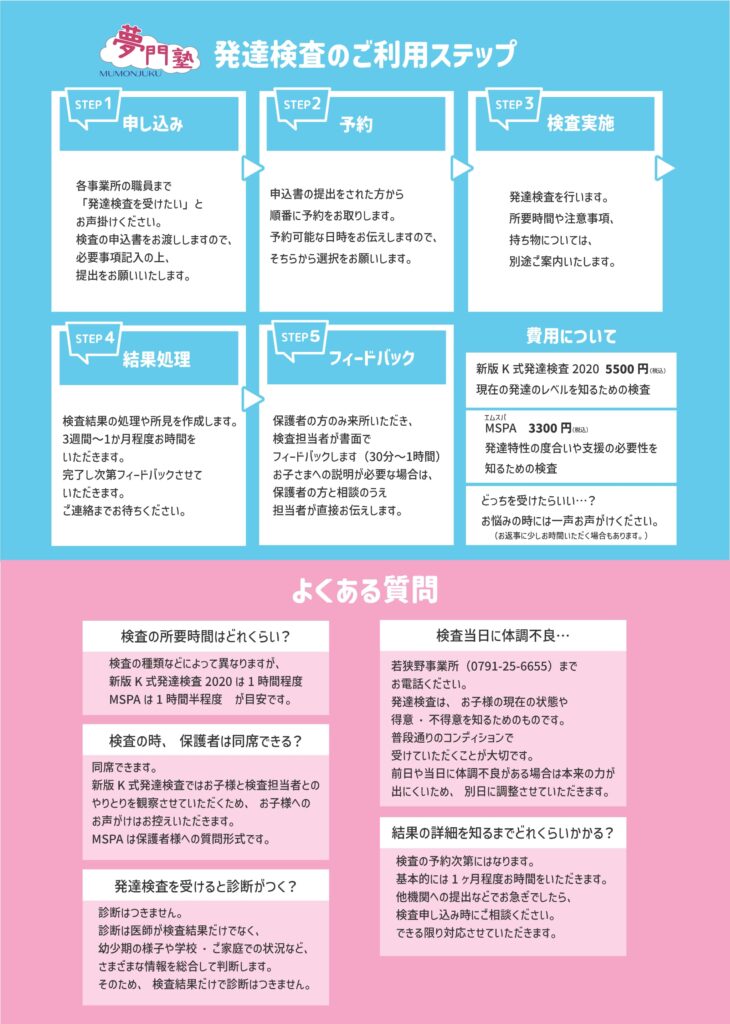 発達検査のご案内（夢門塾兵庫エリア児童発達支援利用者様向け）